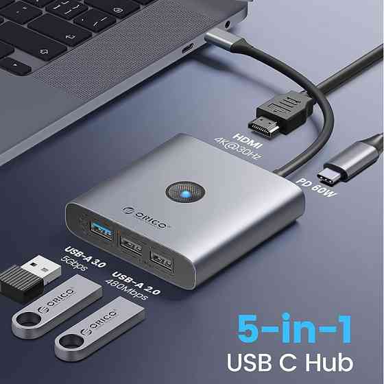Концентратор USB Type-C Orico FAX3-5P-GY-EP Grey (CA914227) ( Сірий ) Харків