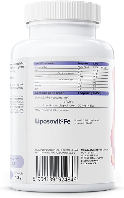 Ліпосомальне залізо Osavi Liposomal Iron, 20 mg Vegan 120 caps Луцьк - фото 2