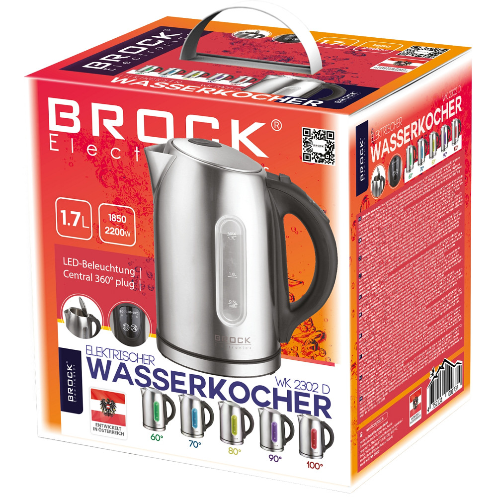 Електрочайник BROCK WK 2302 D 1850-2200Вт/ 1.7л/ встановлення температури нагріву/нерж.сталь Вінниця - фото 2