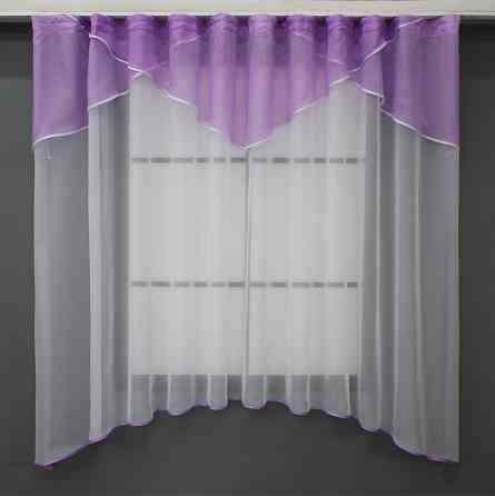 Кухонная тюль арка с ламбрекеном VR-Textil № 025к белый с сиреневым 280х170 см (52-0861) Киев