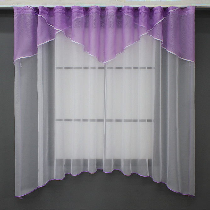 Кухонная тюль арка с ламбрекеном VR-Textil № 025к белый с сиреневым 280х170 см (52-0861) Киев - изображение 1