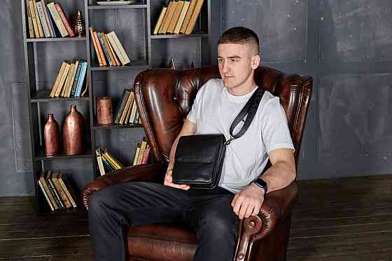 Шкіряна барсетка через плече Tiding Bag чорна Київ