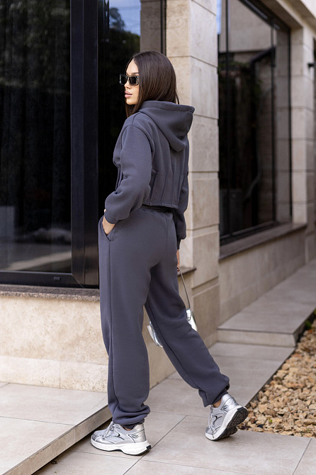Спортивний костюм на флісі з коротким худі "Navi" | Норма і батал | Розпродаж моделі Графіт, 42-44 Київ - фото 2