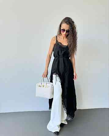 Женское эффектное платье на бретелях с глубоким вырезом по ножке итальянский шелк Черный, 54/56 Одесса