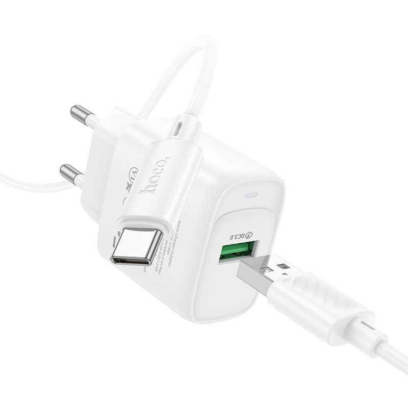 Сетевое зарядное устройство с кабелем HOCO C140A Smart single port QC3.0 charger set (Type-C)(EU) White Одесса - изображение 3