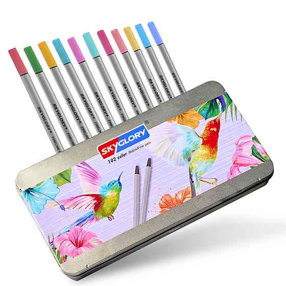 Набор разноцветных линеров в металлическом кейсе 102 цветов 0.4 мм + Альбом для скетчинга А4 на 50 листов Каменец-Подольский