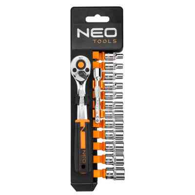 Набор головок Neo Tools 14шт, 1/4", трещотка 90 зубцов, CrV (10-000) Винница