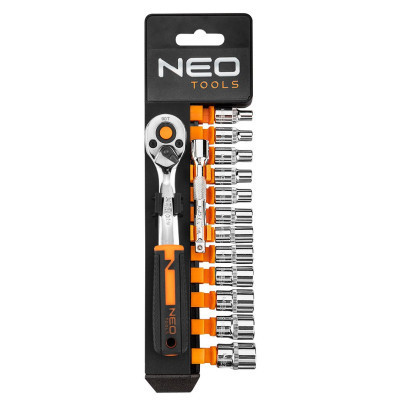 Набор головок Neo Tools 14шт, 1/4", трещотка 90 зубцов, CrV (10-000) Винница - изображение 1