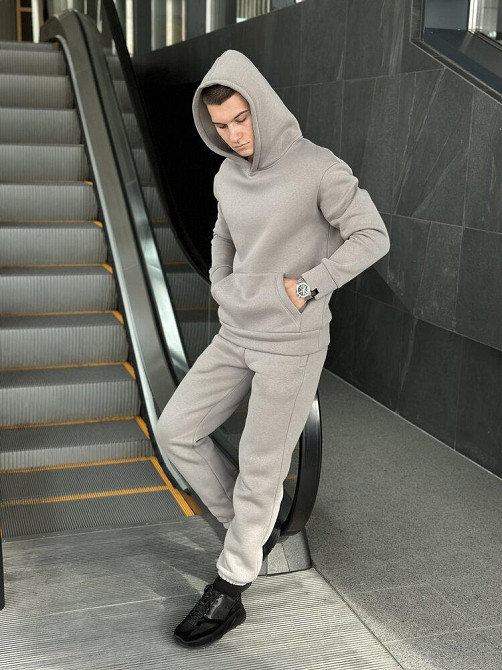 Теплое мужское худи на флисе с капюшоном стальное Pobedov 008 ЗИМА Киев - изображение 5