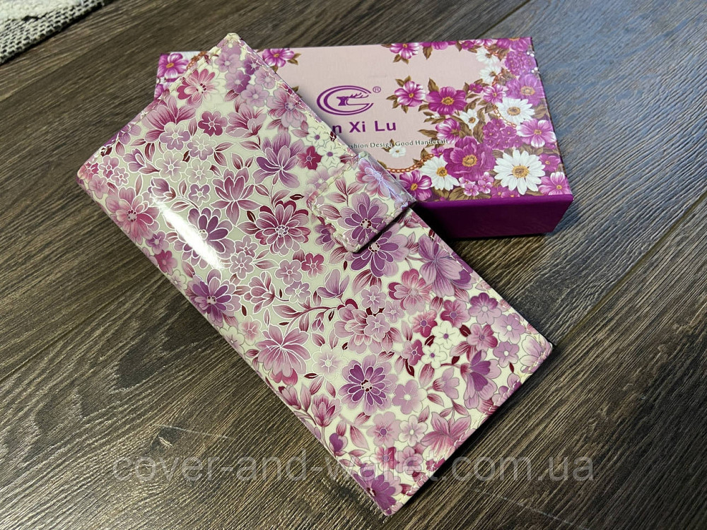 Красивый женский кошелёк белого цвета с фиолетовыми цветами Qian Xi Lu Киев - изображение 1