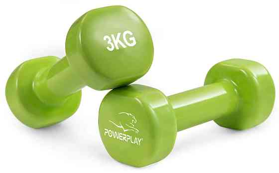 Гантелі вінілові PowerPlay 4125 Achilles 2*3 кг. Зелені (пара - 2шт.) + Резинка для фітнесу 7,5кг Каменское
