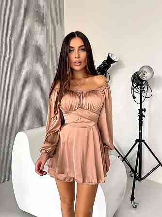 Женская стильная романтичная мини-платье шелк армани Кемел, 44/46 Одесса