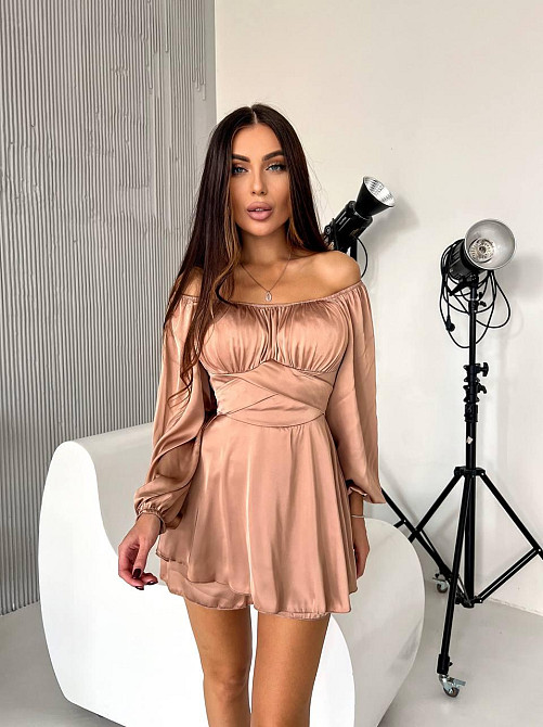 Женская стильная романтичная мини-платье шелк армани Кемел, 44/46 Одесса - изображение 6