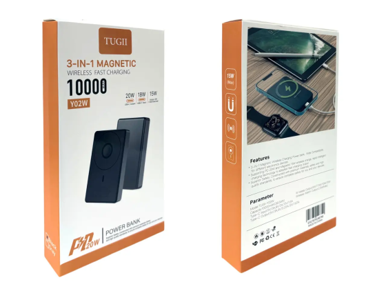 Power Bank TUGII Y02W 10000 мАг, PD 20Вт, QC 22.5Вт, MagSafe, 3 в 1, швидка зарядка Одеса