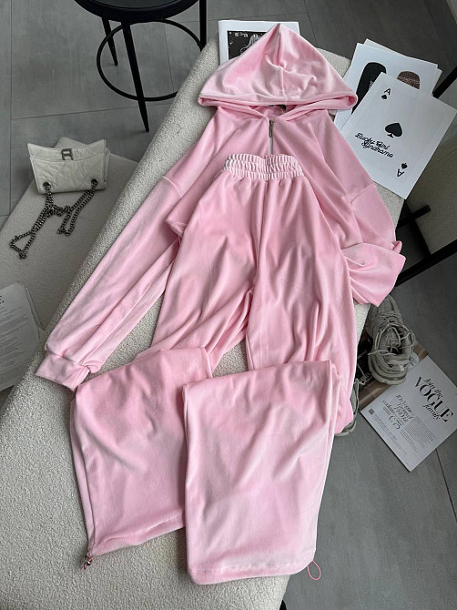 Жіночий стильний прогулянковий костюм-двійка: кофта та штани в спортивному стилі велюр Барбі, 42/44 Одеса - фото 8