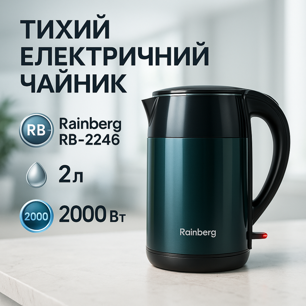 Якісний домашній чайник Rainberg RB-2246, Чайник металевий для дому Чайник для кави електронний NW-55 Львів - фото 7