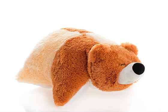 Подушка Алина мишка 55 см коричневый и персиково-белый Киев