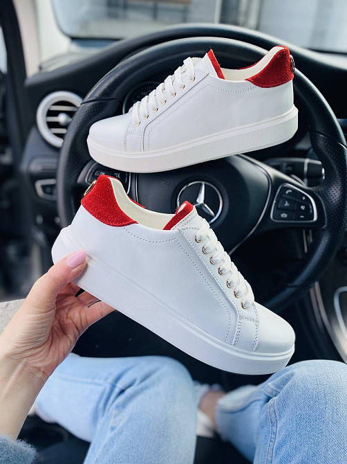 Abbi Кеди жіночі ABBI 21600 білий/червоний (весна-осінь, шкіра натуральна) (2724) лише 37р. Коломия - фото 1