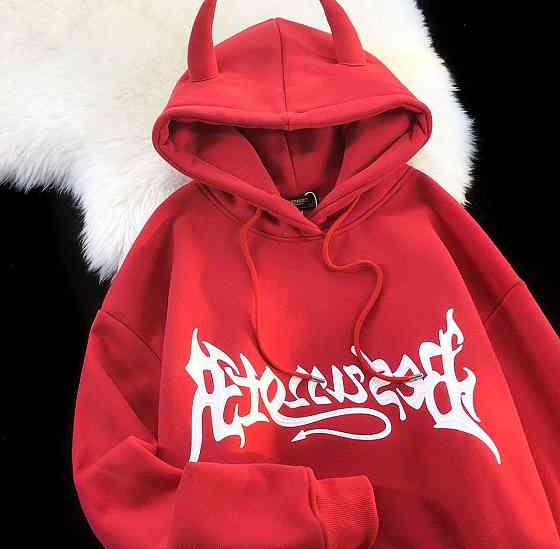 Жіночий затишний та теплий худі оверсайз з  ріжками трьохнитка на флісі Одеса