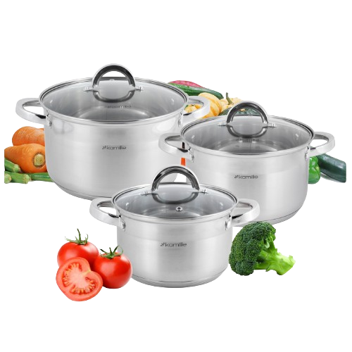 Набір каструль 6 предметів (каструлі 4,5/6,3/7,8л)  нержавіюча сталь 5630S KAMILLE Житомир - фото 3