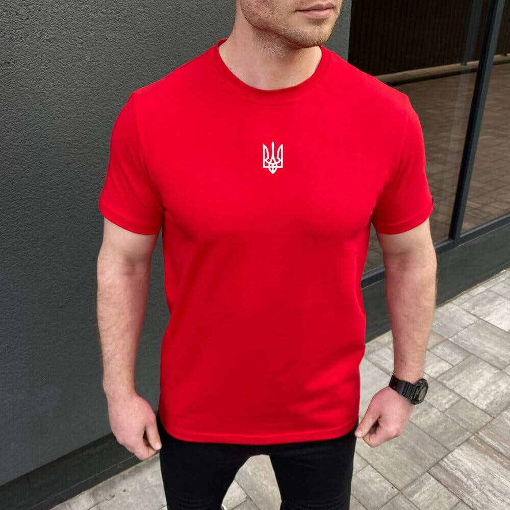 Футболка мужская однотонная красная Pobedov Peremoga - наклейка Герб 4см біла Киев - изображение 1