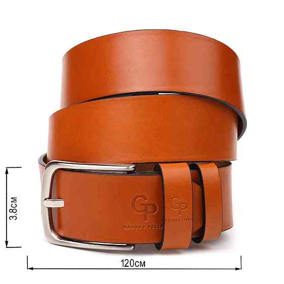 Люксовый ремень для мужчин из натуральной кожи Grande Pelle 21473 Рыжий Киев