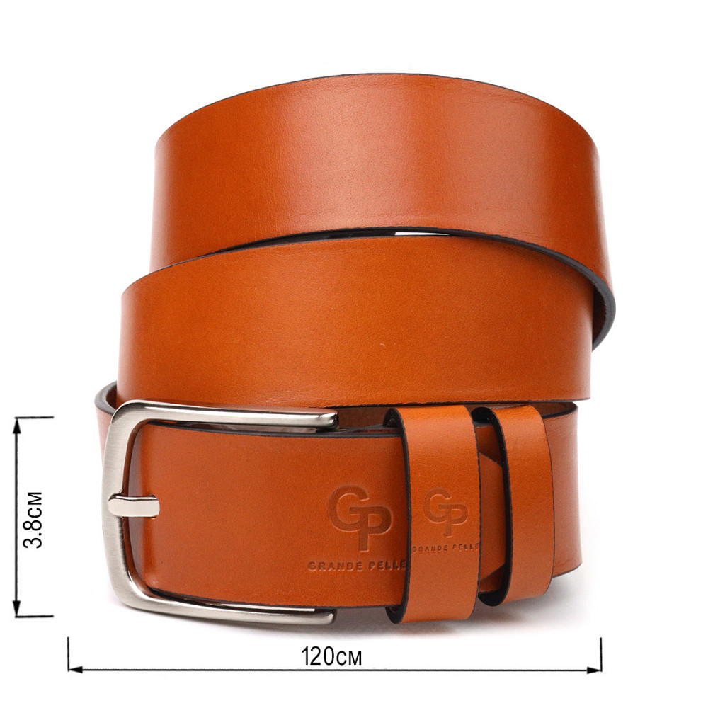 Люксовый ремень для мужчин из натуральной кожи Grande Pelle 21473 Рыжий Киев - изображение 3
