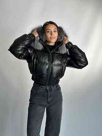 Жіночий зимовий пуховик короткий чорний з натуральним хутром Харків