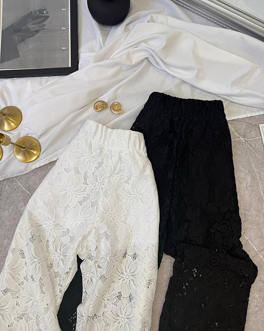 Жіночі мереживні штани - кльош з високою талією та шортиками гіпюр + стрейч підкладка Одеса - фото 2