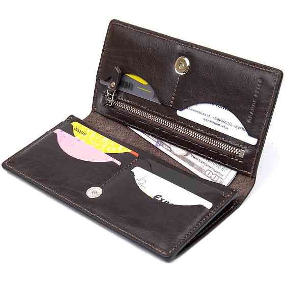 Кожаное глянцевое портмоне GRANDE PELLE 11469 Темно-коричневый Киев