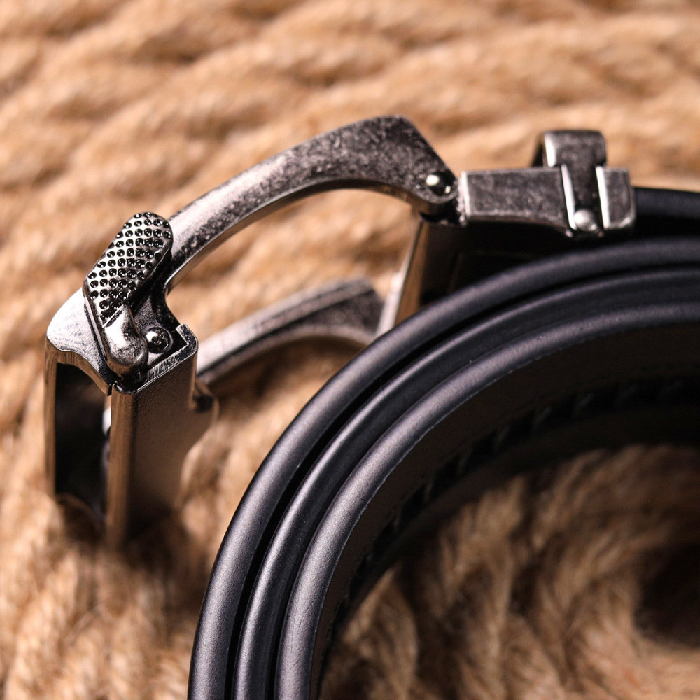 Чоловічий ремінь з цікавою автоматичною пряжкою Vintage 20379 Чорний Київ - фото 9