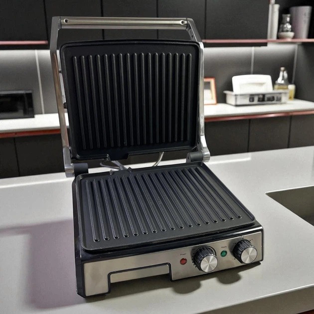 Настільний електрогриль домашній, Гриль контактний плоский, Гриль притискний ребристий VD-71 Львів - фото 4