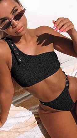 Жіночий роздільний купальник на одне плече Чорний M Харків