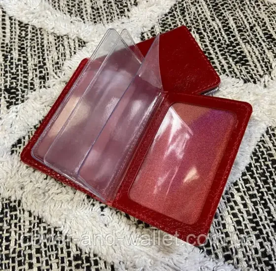 Червона шкіряна жіноча обкладинка для авто документів та id карти ST Leather Київ