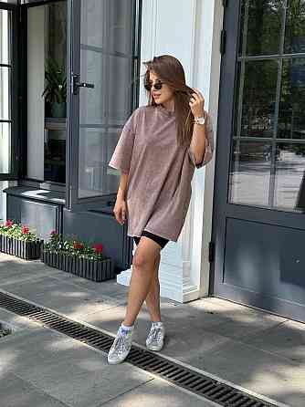 Велосипедки и футболка варенка тай дай оверсайз Бежевый XL-2XL Харьков