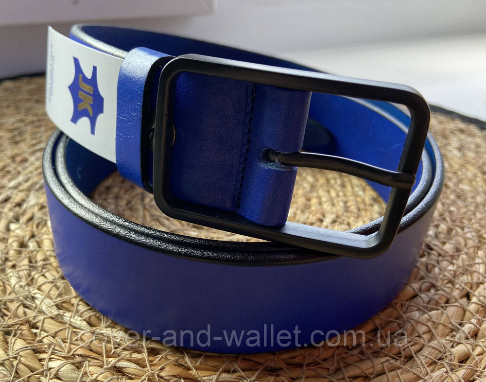 Широкий жіночий ремінь яскраво-синього кольору з натуральної шкіри 35мм PS Leather Київ - фото 1