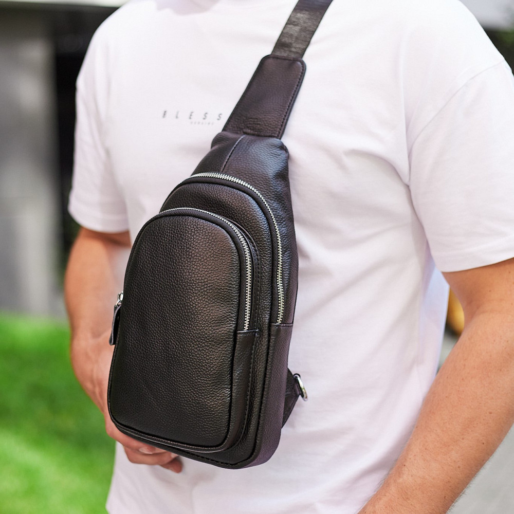 Чорний шкіряний слінг-рюкзак для чоловіків TIDING BAG Киев - изображение 9