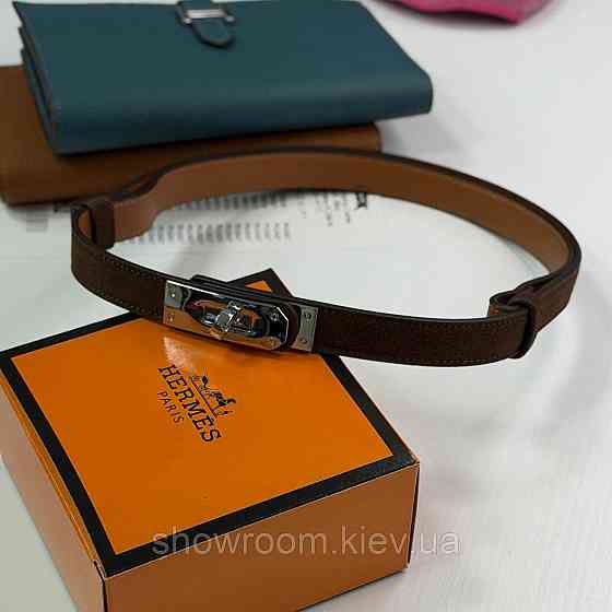 Коричневий замшевий жіночий брендовий ремінь (280-2) Київ