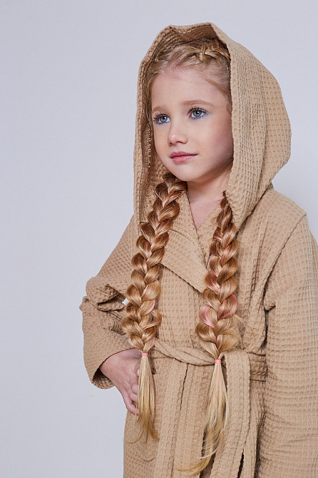 Халат детский вафельный Ideal Textile с капюшоном бежевый (56860655) Черновцы - изображение 4