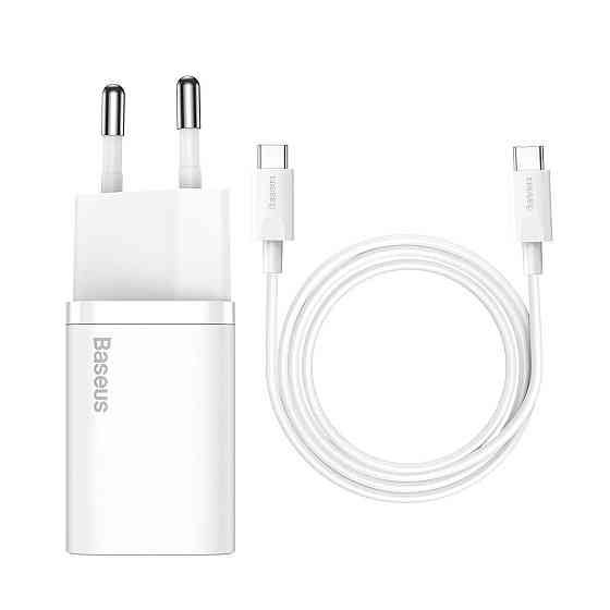Мережевий зарядний пристрій Baseus Super Si Quick Charger 1C 25W EU Sets, колір білий (With Mini, колір білий Cable Type-C - Одеса
