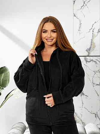 Жіночий теплий костюм-двійка: кофта та штани батал двосторонній фліс Полар Чорний, 54/56 Одеса