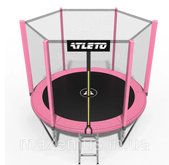 Батут Atleto Pro 252 см (8 ft) розовый с защитной сеткой и лестницей детский садовый батут Мостиска