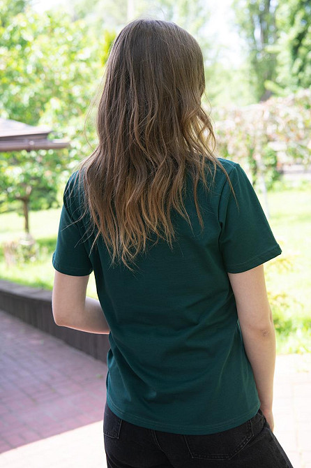 Вышиванка женская с коротким рукавом, изумрудная, хлопок топ Киев - изображение 3