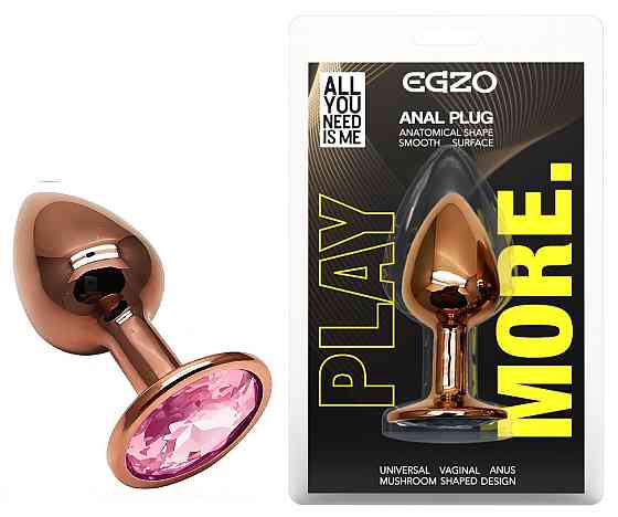 Анальна пробка з кристалом EGZO - Dark Gold Round Plug Pink, size S Sex Aura Київ