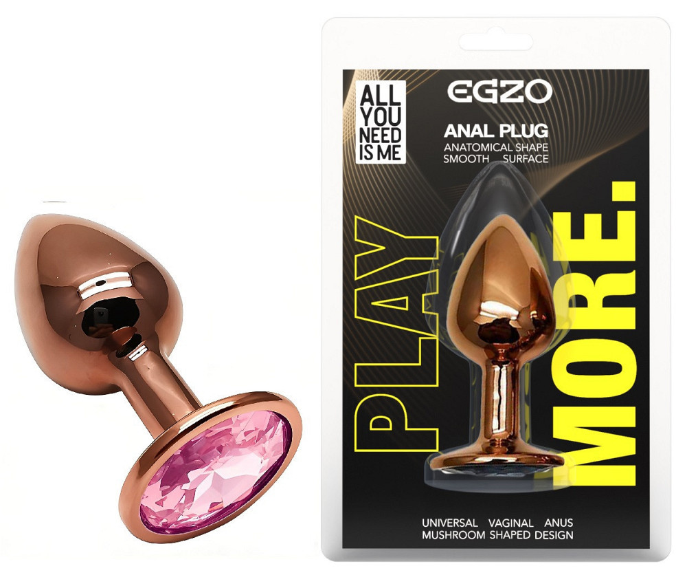 Анальна пробка з кристалом EGZO - Dark Gold Round Plug Pink, size S Sex Aura Київ - фото 1