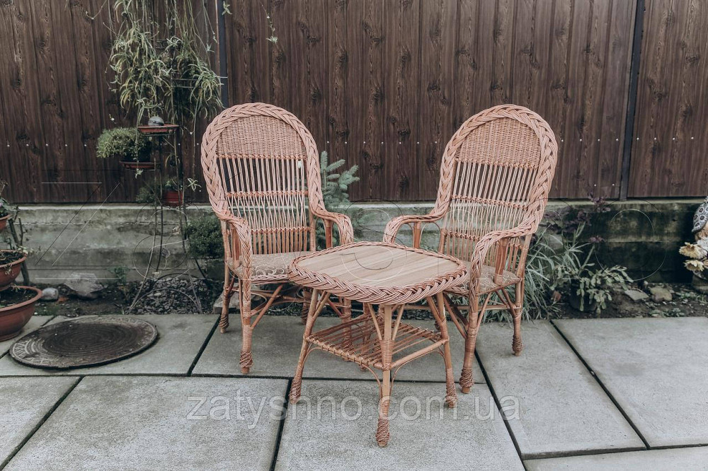 Садові плетені меблі 2 крісла журнальний столик | крісла плетені із лози | плетені 2 крісла сто Київ - фото 2