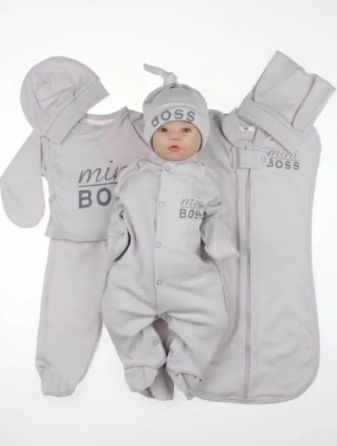 Комплект одежды для новорожденного мальчика 7 предметов + европелюшка Mini Boss размер 56 см Lari Серый Кривой Рог