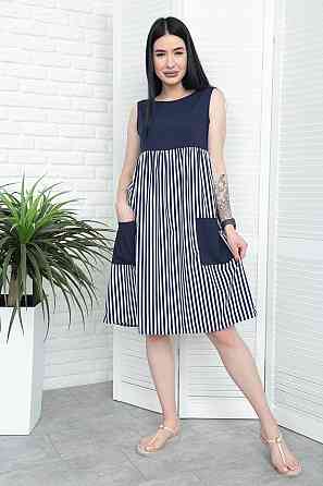 Сукня з завищеною талією "Band" оптом | Норма і батал | Розпродаж моделі Темно-синій, 42-44 Київ