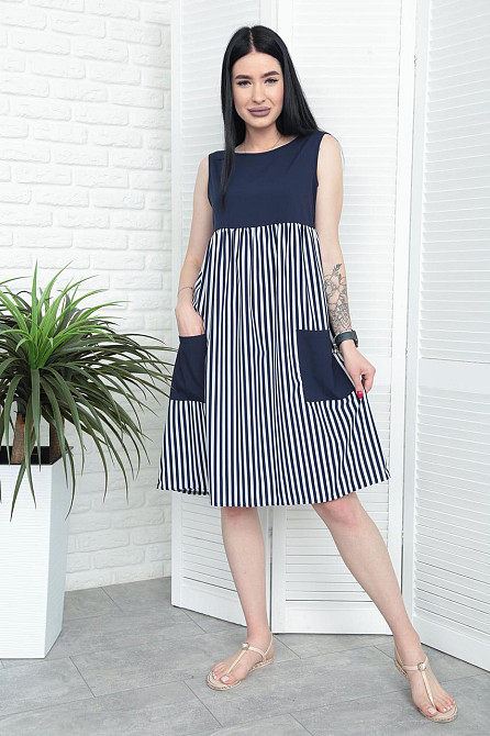 Сукня з завищеною талією "Band" оптом | Норма і батал | Розпродаж моделі Темно-синій, 42-44 Київ - фото 4