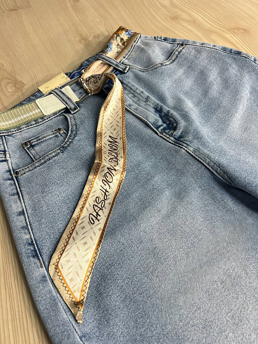 Шорти жіночі джинсові Vindasion 4059 бермуди подовжені з поясом-хусткою блакитні, блакитний, 25, 25, 65 см, 98 см Київ - фото 3